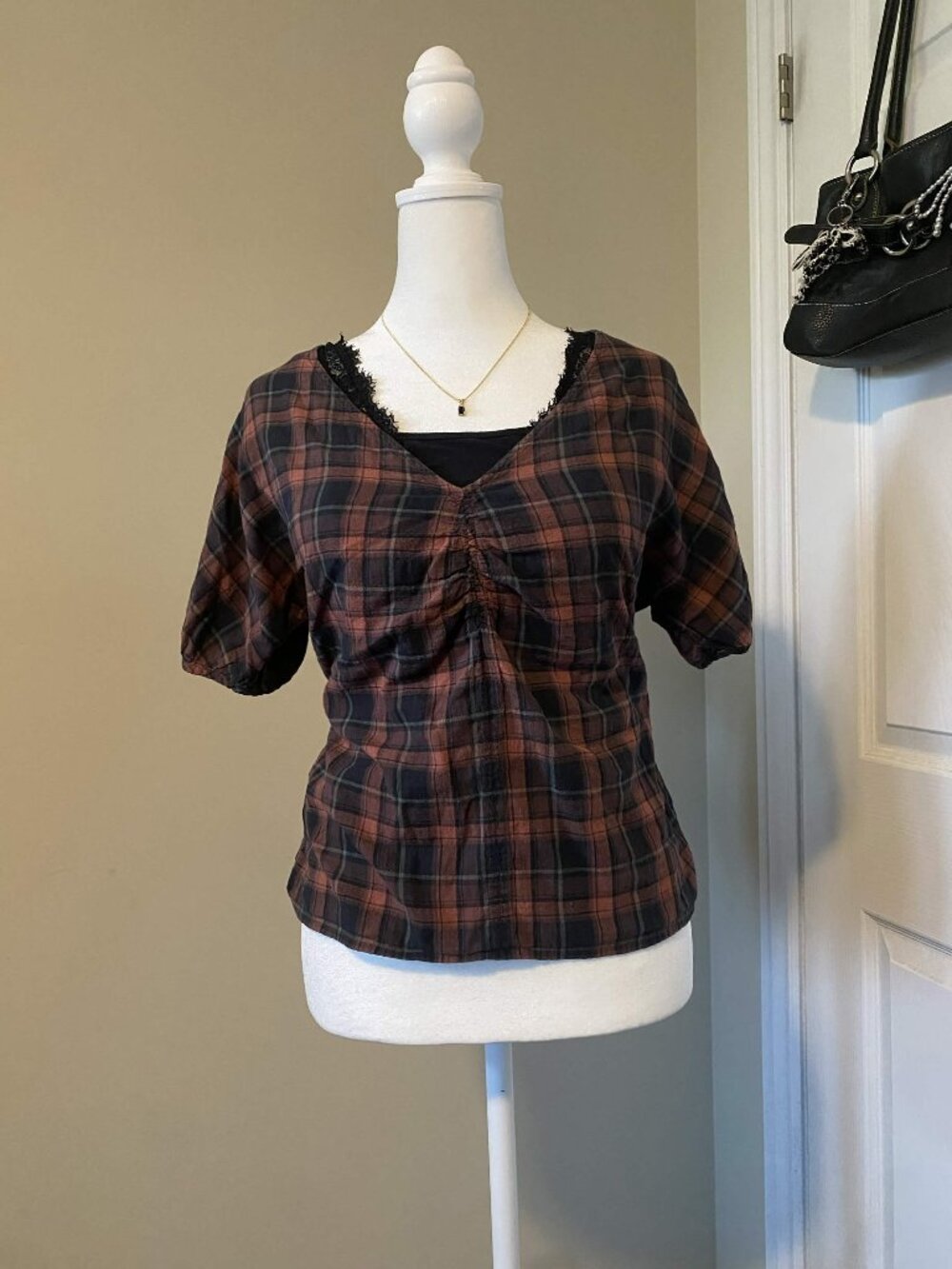Madewell Brown-Black Plaid 99% Cotton Blouse
